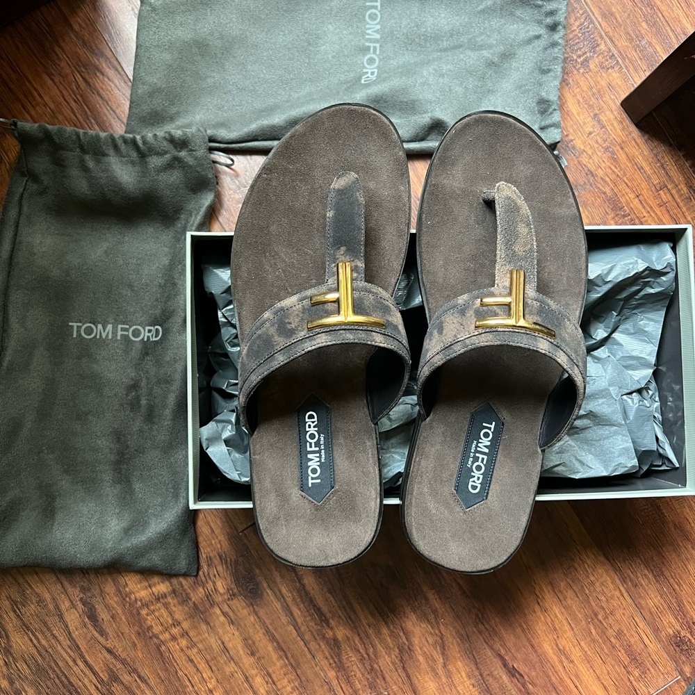 Tom Ford Brown and Gold Sandals with Elegant Design Size 11 US TAN/BLACK. BRIGHT